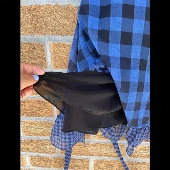 Tularosa Jenny Blue And Black Buffalo/gingham Plaid Wrap Mini Dress medium - Picture 12 of 15